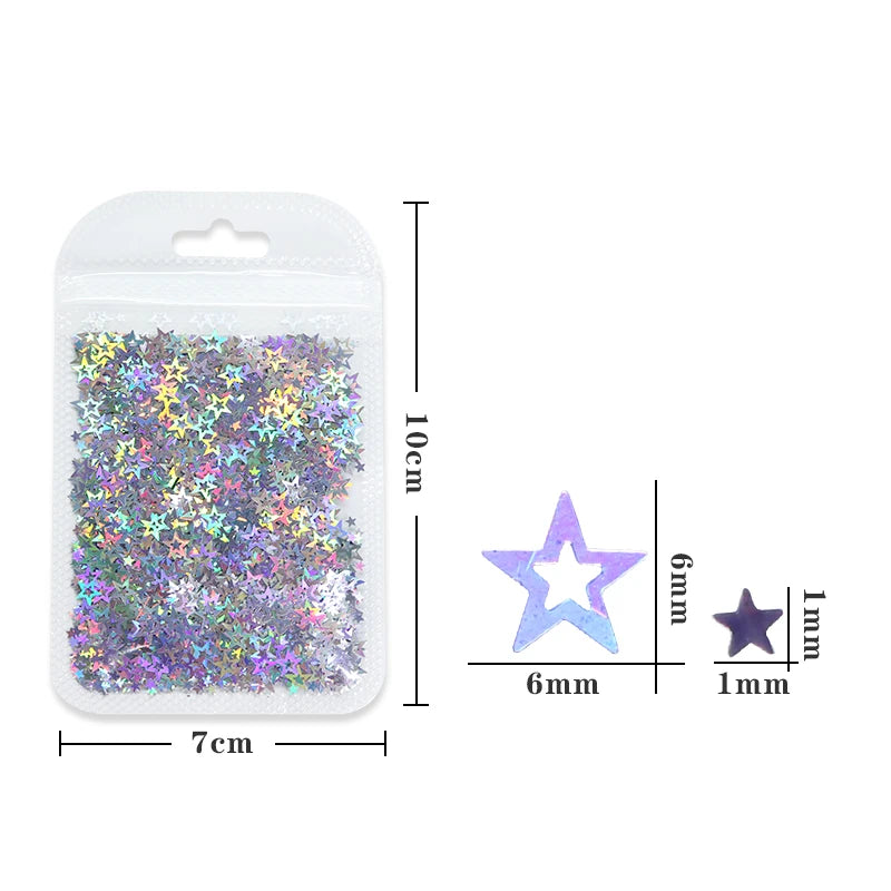 Ultra-thin Holographic Glitter Flakes For Epoxy Resin Mold Filling Hollow Star Sequins Craft DIY Accessories Nail Art Decoration