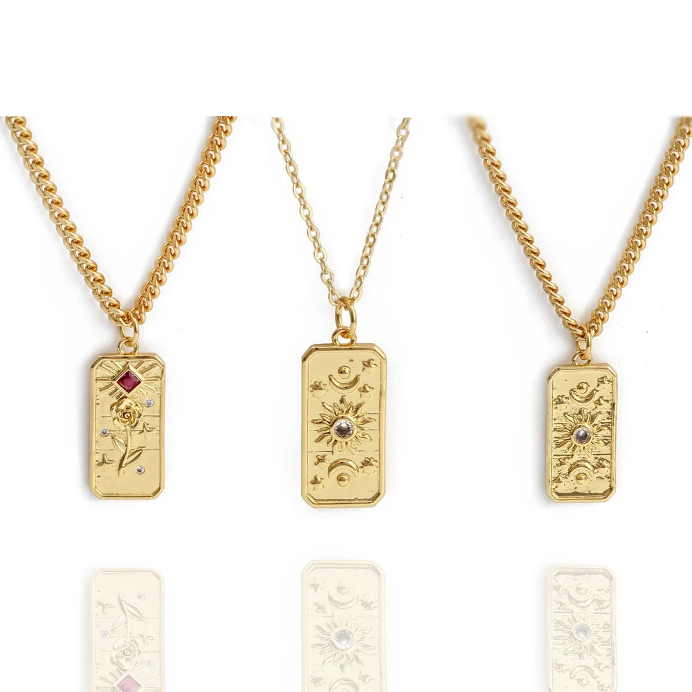Wish Card Tarot Enamel Pendant Necklace Star Moon Rose Charm Necklace For Women Fashion Jewelry Party Gift Gold Color Necklace