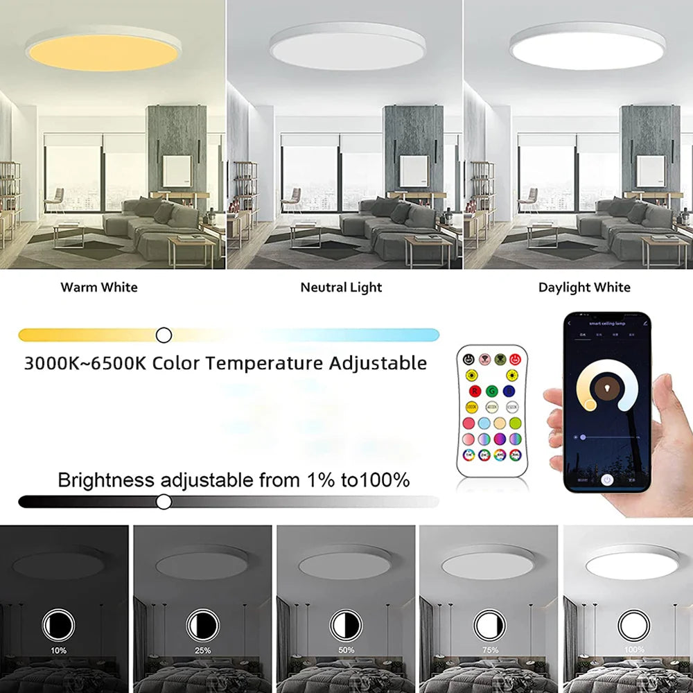 Tuya WiFi Smart LED Ceiling Lights 110v-240v RGB Dimmable Ceiling Lamps Round Ceiling Lamp For Bedroom Living Home Alexa Google