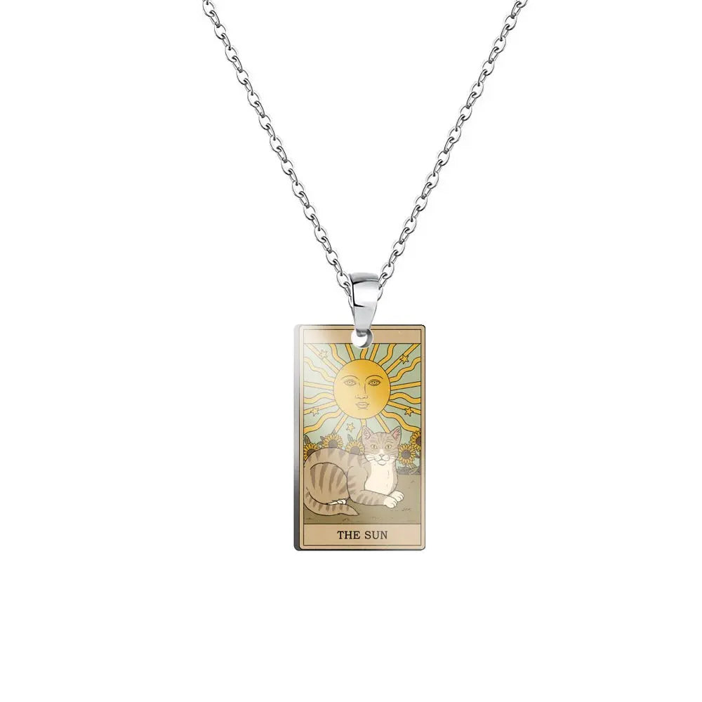 Weite Da Alcana Tarot Card Pendant Necklace Fashion Cartoon Cute Cat Tarot Card Clavicle Necklace Statement Jewelry Accessories