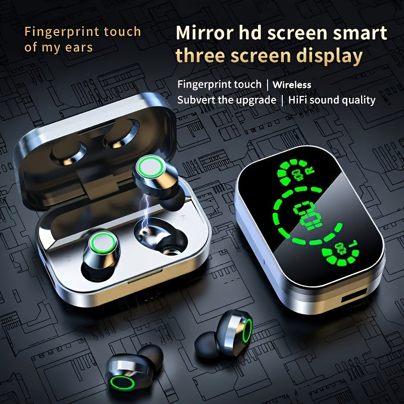 2024 New Three-screen Intelligent Digital Display Power Wireless Earphones, High-end Fashionable Mirror Earphones, Sports Game Music Earphones, Mobile Phone Emergency Charging