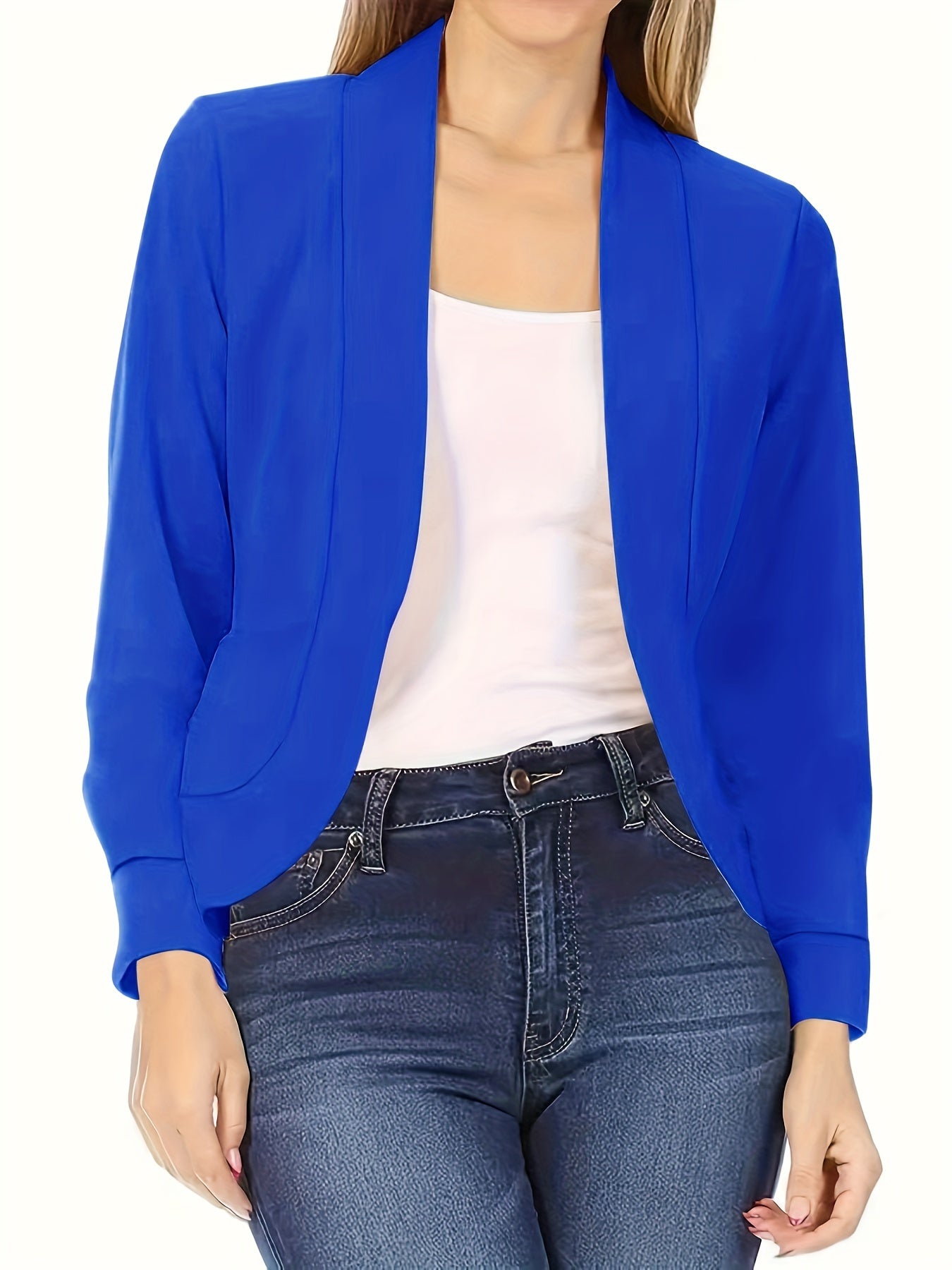 Womens Chic Solid Open Front Blazer - Stylish Long Sleeve Office Wear - Versatile Casual Outerwear for Workdays - Durable & Comfortable - Modern Design - Perfect for Everyday Style - Womens Clothing