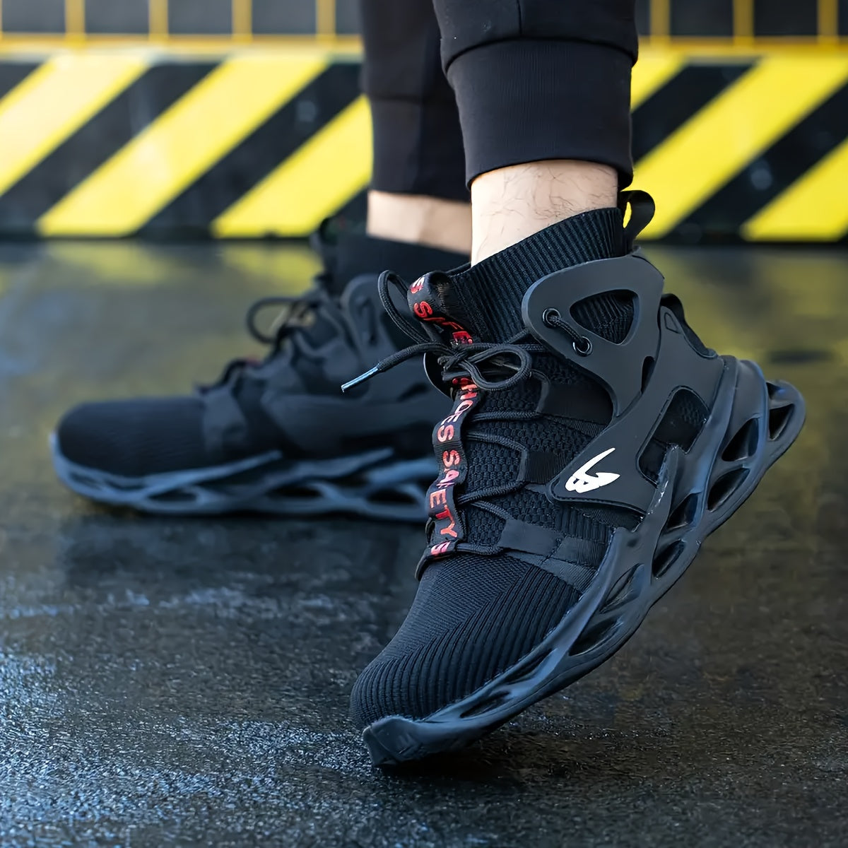 Men's Steel Toe Work Boots Safety Shoes Breathable Woven Knit Industrial Construction Sneakers