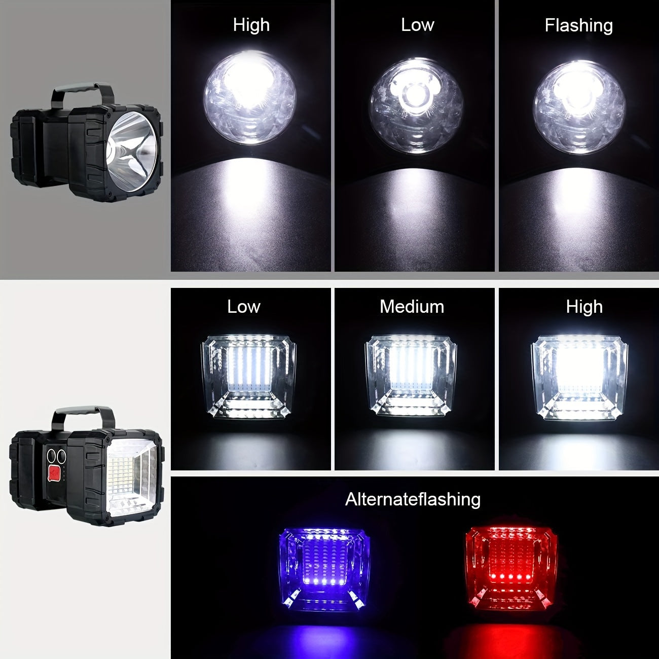 1PC USB Rechargeable Handheld Flashlight for Camping Mutilfunctional Portable Searchlight with P70 LED +55 SMD Lamp Beads, 7 Light Modes, USB Port Output