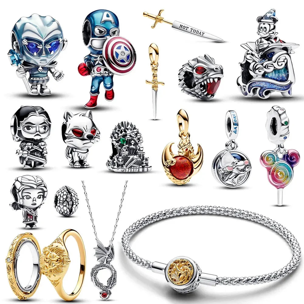 New Sterling Silver Charm 100th anniversary pendant Fit Original Pandora Bracelet Herocross Disney Micky Women DIY jewelry gift