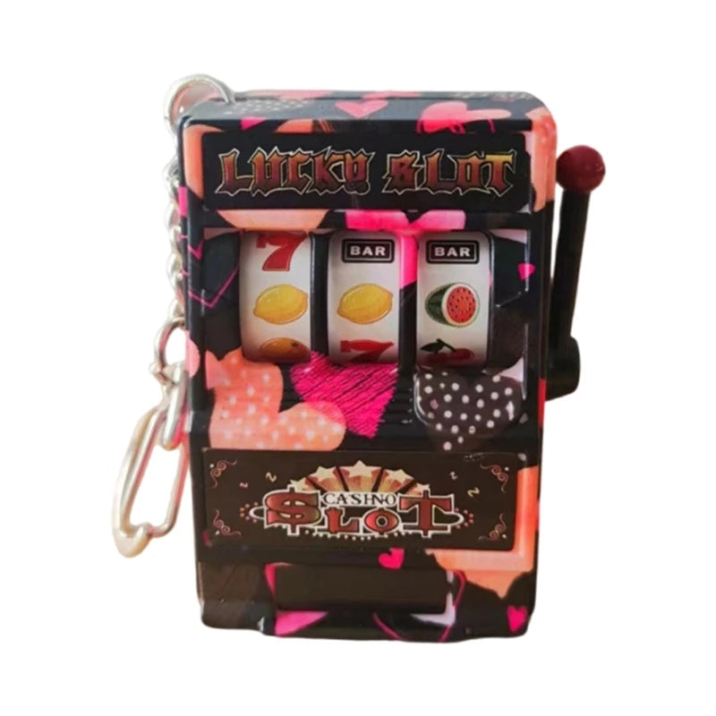 Fruit Slot Machine Keychain Lucky Charm Jackpot Keychains Mini Casino Pendant Bag Charm Novelty Gifts for Kids Adults