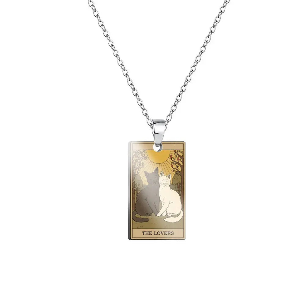 Weite Da Alcana Tarot Card Pendant Necklace Fashion Cartoon Cute Cat Tarot Card Clavicle Necklace Statement Jewelry Accessories