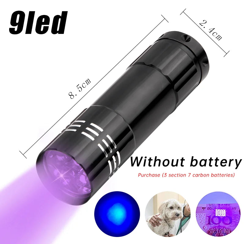 Portable LED UV Flashlight Ultra Violet Torch Zoomable 395/365nm Waterproof Inspection Lamp Pet Urine Stain Detector Lamp Tools