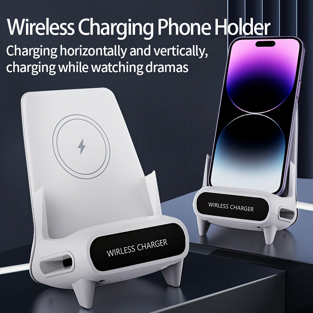 15W Rapid Charge Universal Wireless Phone Holder - Portable Mini Chair Design with High-Def Loud Speaker - Qi-Certified Desktop Stand for Enhanced Audio Convenience