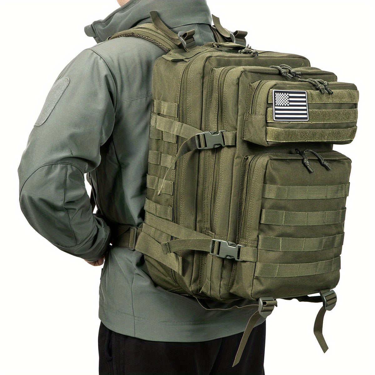 45L Premium Military Tactical Backpack - Durable Molle System, Versatile Army Assault Pack, Ideal 3 Day Bug Out Bag for Hiking, Trekking - Bold Army Green Rucksack