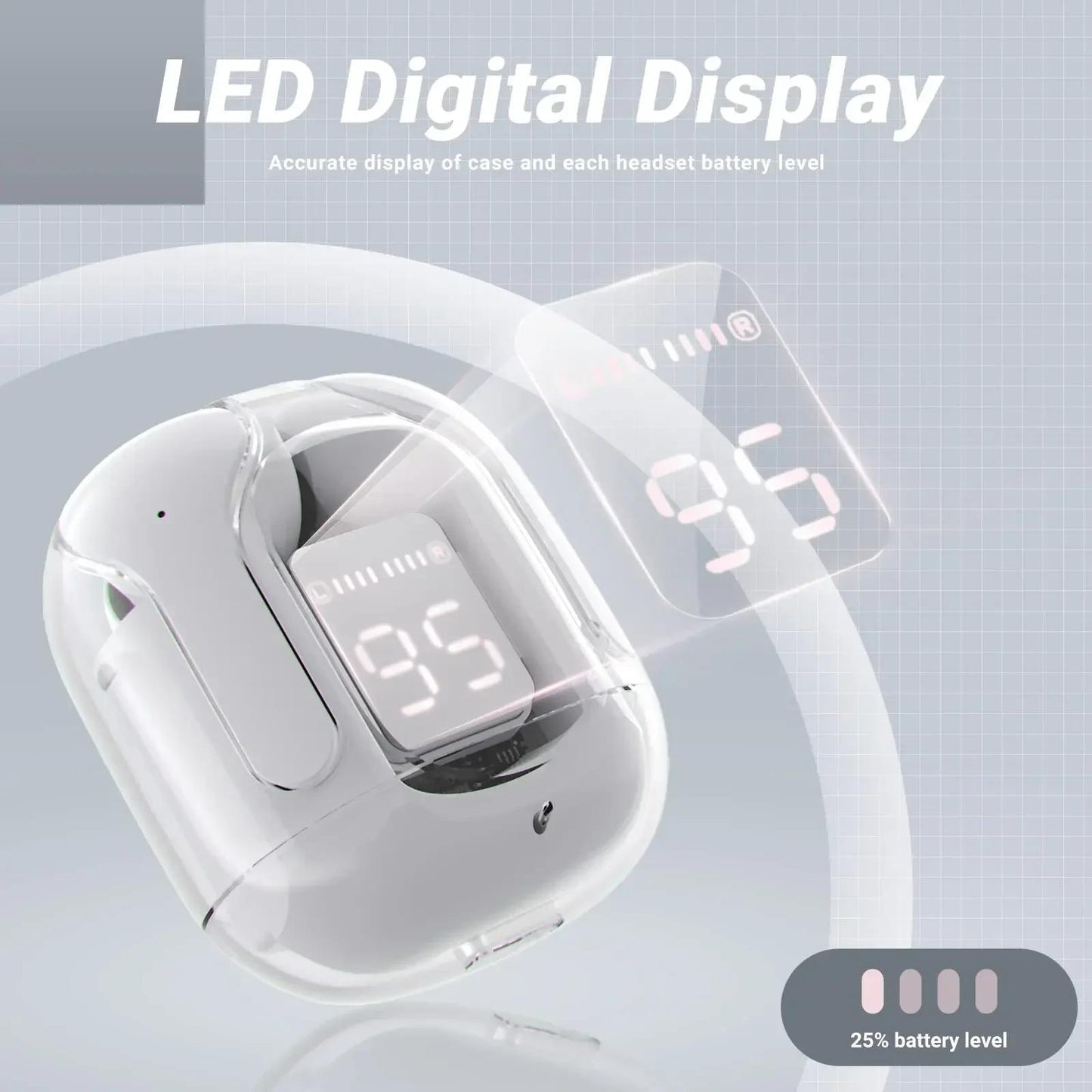 TWS Wireless Headset Transparent Cabin Headset Power Digital Display Headset Wireless Gaming Headset