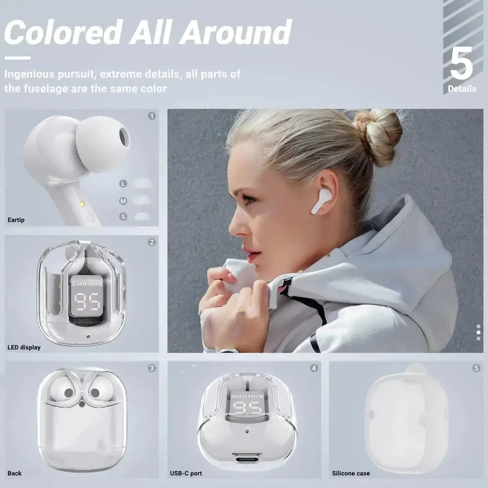 TWS Wireless Headset Transparent Cabin Headset Power Digital Display Headset Wireless Gaming Headset