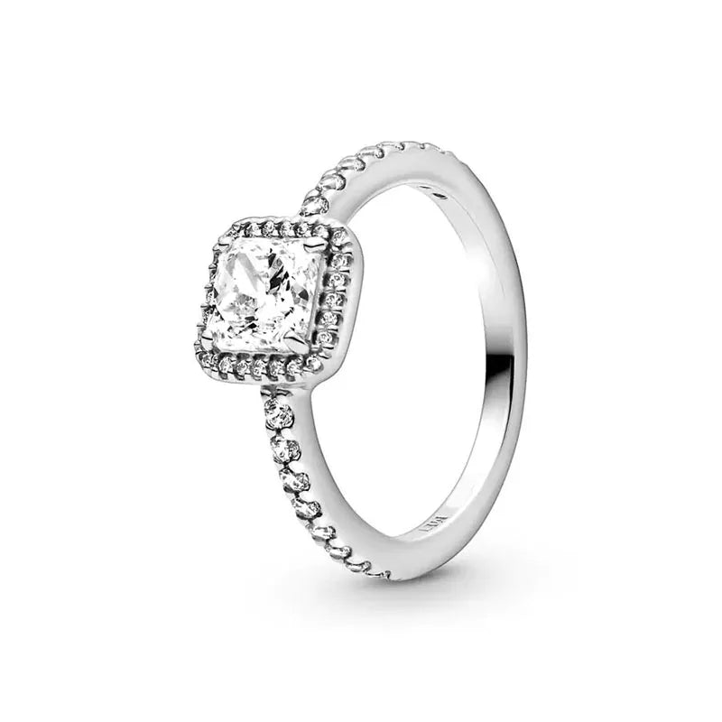 New 925 Silver Ring Sparkling Crown Solitaire Ring Double Heart Ring For Women Engagement Ring Jewelry Anniversary Gift