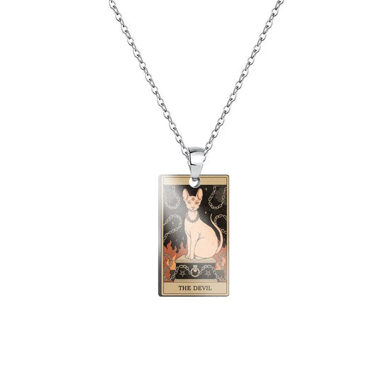 Weite Da Alcana Tarot Card Pendant Necklace Fashion Cartoon Cute Cat Tarot Card Clavicle Necklace Statement Jewelry Accessories