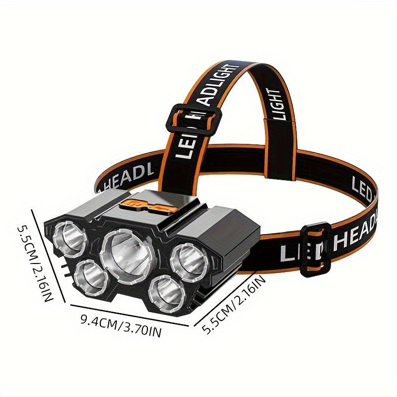 5 LED Super Bright Headlamp - Ultra Brightness, Durable Waterproof - Hands-Free for Camping, Hiking, Cycling, Hunting - Ideal Outdoor Head Flashlight