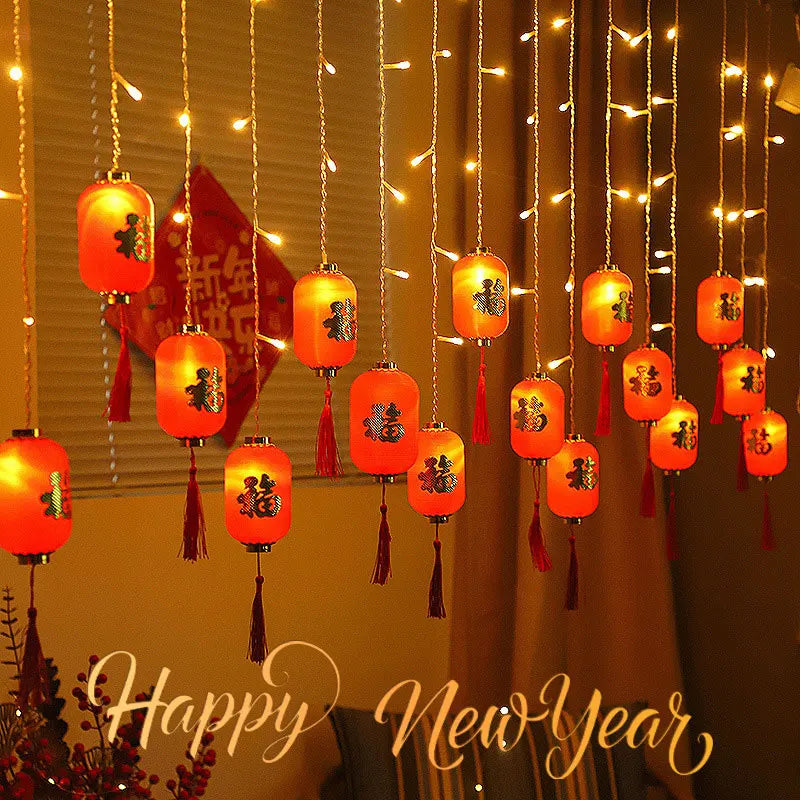 2025 Chinese New Year Decoration 8 Mode Chinese Lantern String Light Traditional Festival LED Red Lantern For Outdoor And Indoor
