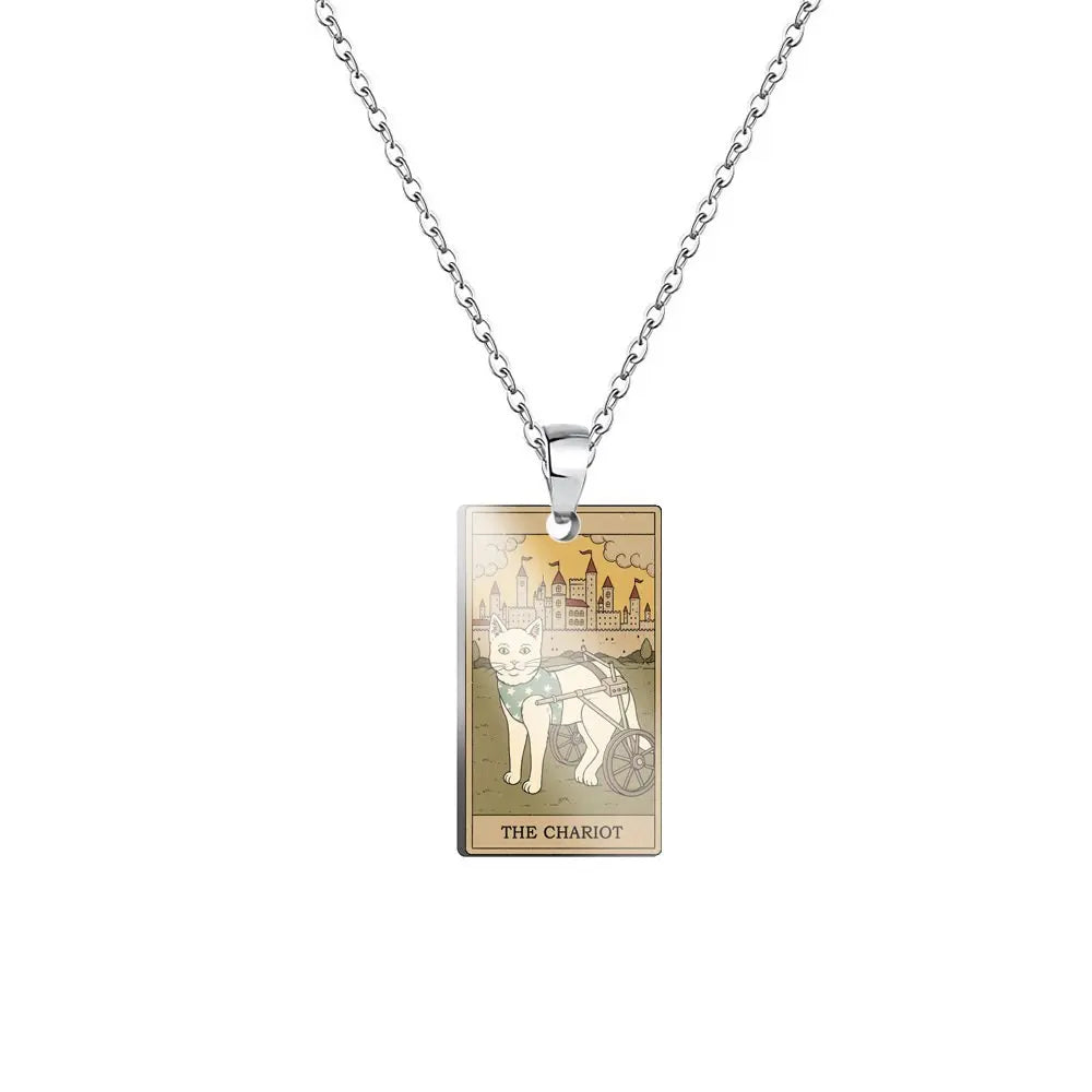 Weite Da Alcana Tarot Card Pendant Necklace Fashion Cartoon Cute Cat Tarot Card Clavicle Necklace Statement Jewelry Accessories