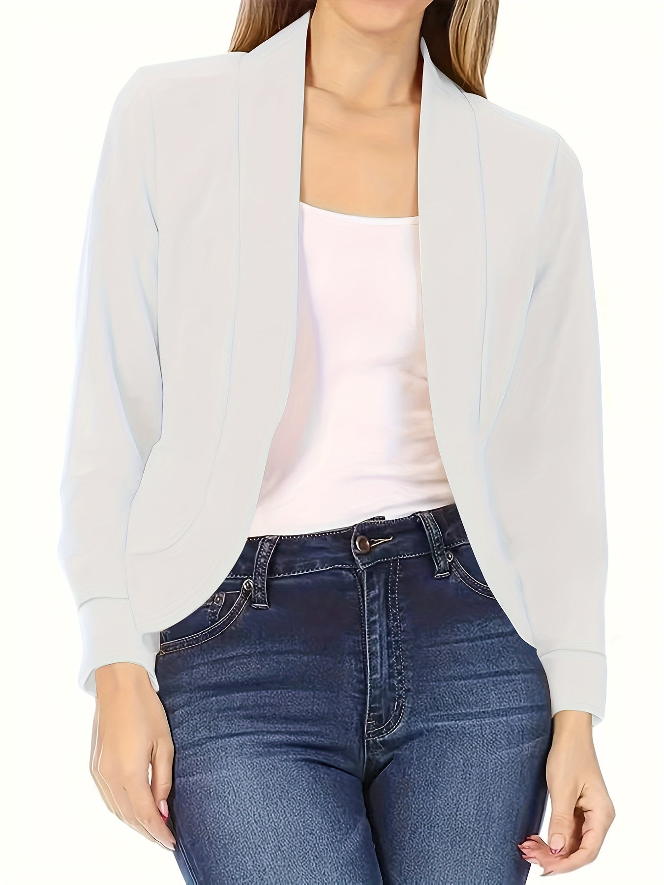 Womens Chic Solid Open Front Blazer - Stylish Long Sleeve Office Wear - Versatile Casual Outerwear for Workdays - Durable & Comfortable - Modern Design - Perfect for Everyday Style - Womens Clothing