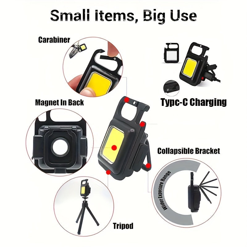 Ultra-Bright Mini LED Flashlight - Rechargeable, Compact Keychain Design - Multifunctional Work Light for Outdoor Adventures, Camping Excursions, and Car Emergencies