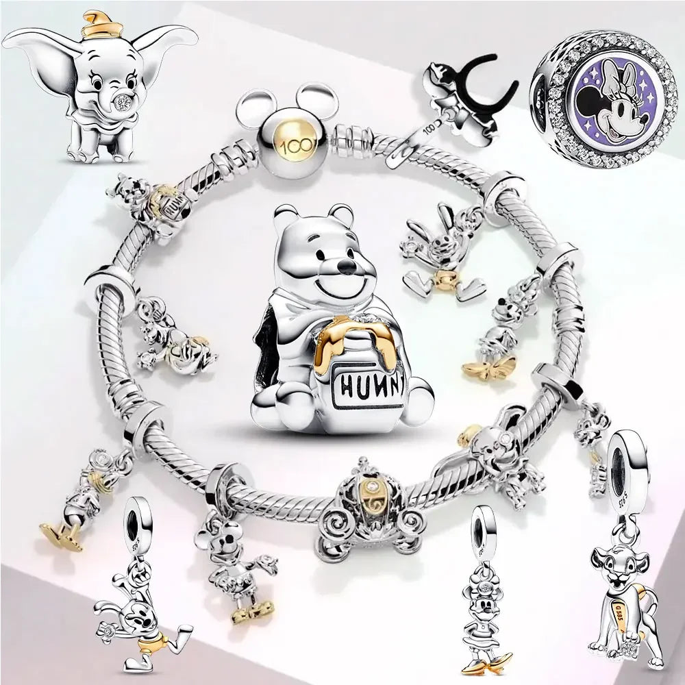 New Sterling Silver Charm 100th anniversary pendant Fit Original Pandora Bracelet Herocross Disney Micky Women DIY jewelry gift