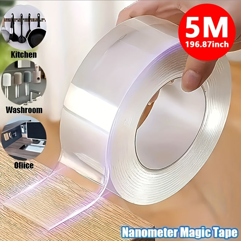 Strong Grip Nano Tape: Transparent, Reusable & Washable Double-Sided Adhesive - Ideal for Home Organizing & Decor