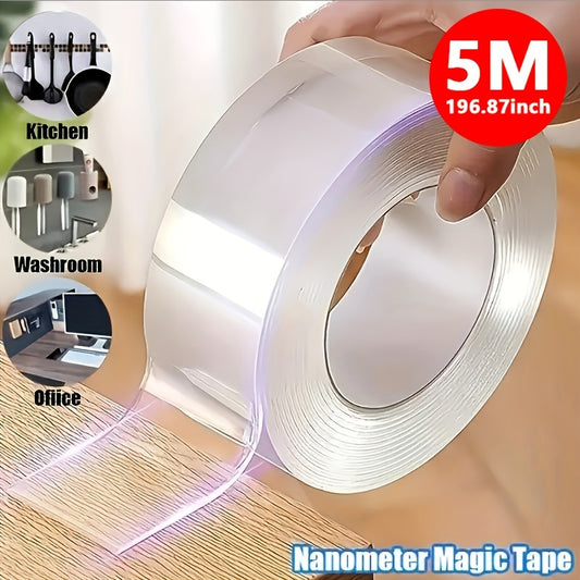 Strong Grip Nano Tape: Transparent, Reusable & Washable Double-Sided Adhesive - Ideal for Home Organizing & Decor