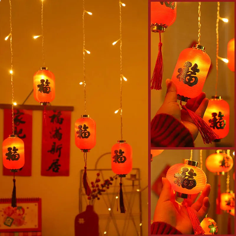 2025 Chinese New Year Decoration 8 Mode Chinese Lantern String Light Traditional Festival LED Red Lantern For Outdoor And Indoor