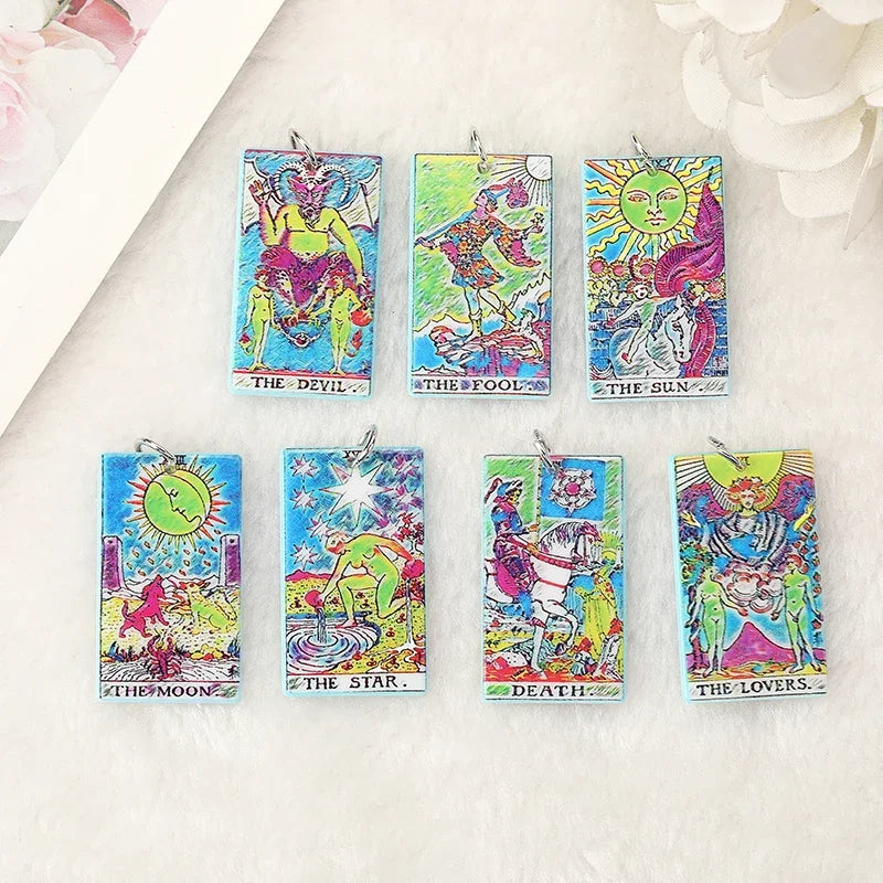 8Pcs /Lot Tarot Card Charms Creative Acrylic Sun Moon And Lovers Jewelry For Necklace Keychain Diy