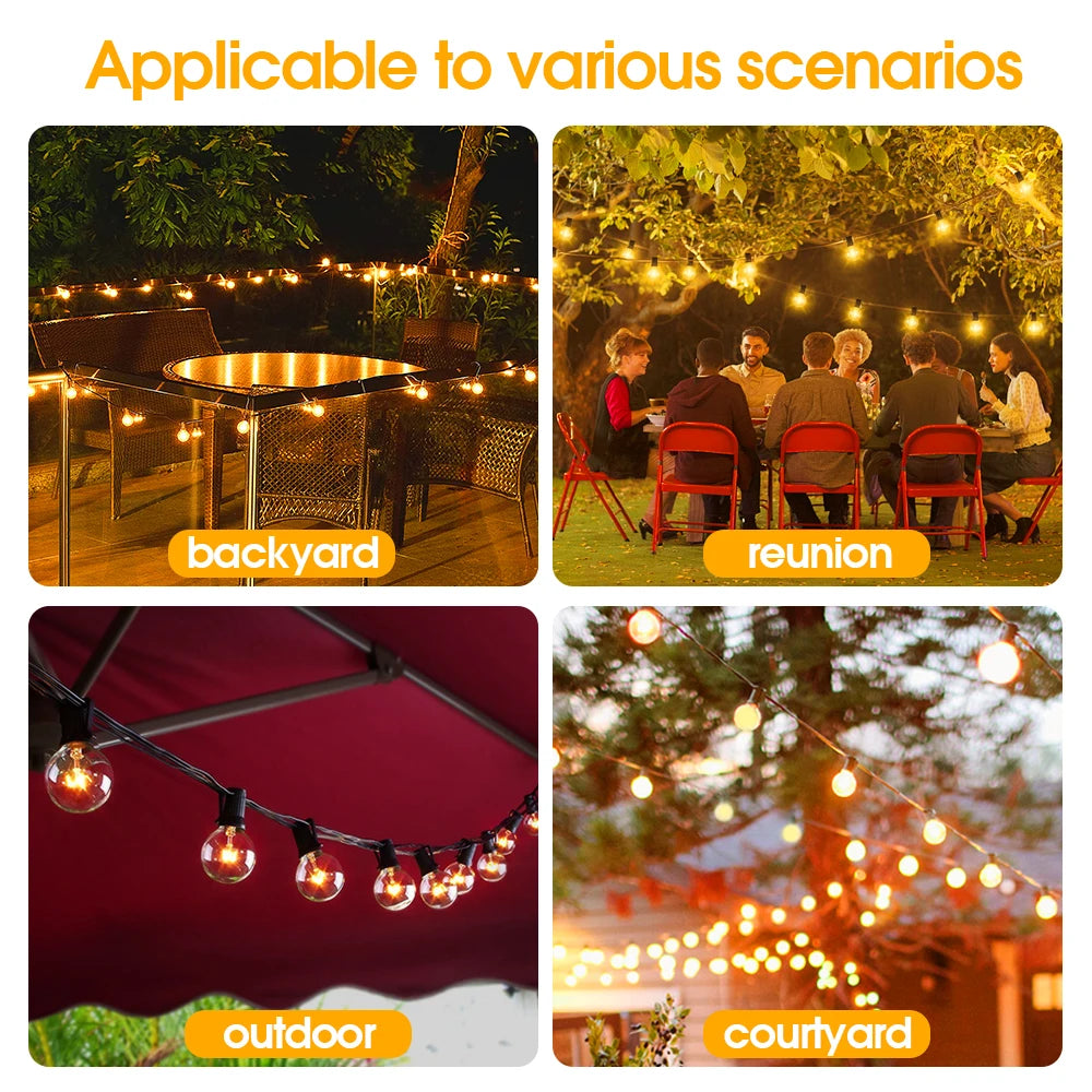 Outdoor String Lights,30FT Globe Patio Lighting G40 Bulbs Waterproof Shatterproof for Backyard Garden Porch Christmas Party