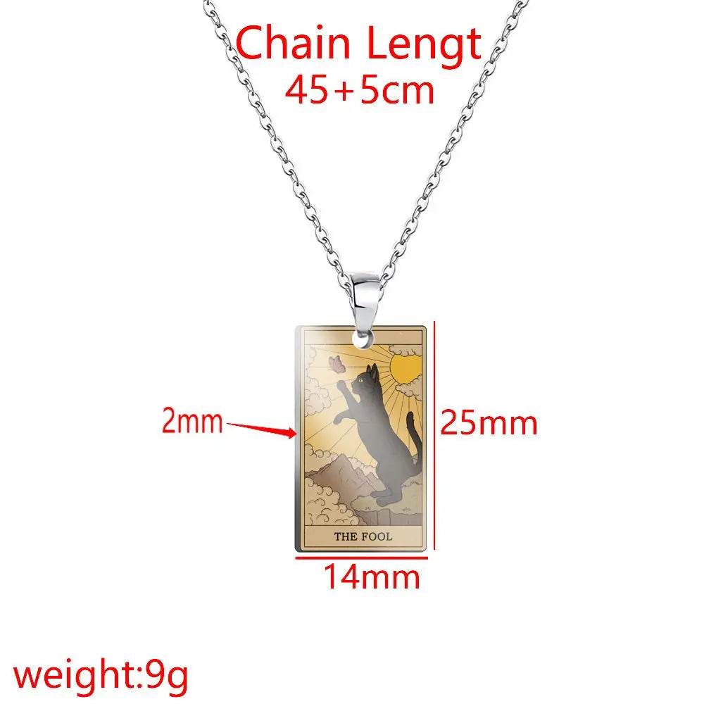 Weite Da Alcana Tarot Card Pendant Necklace Fashion Cartoon Cute Cat Tarot Card Clavicle Necklace Statement Jewelry Accessories
