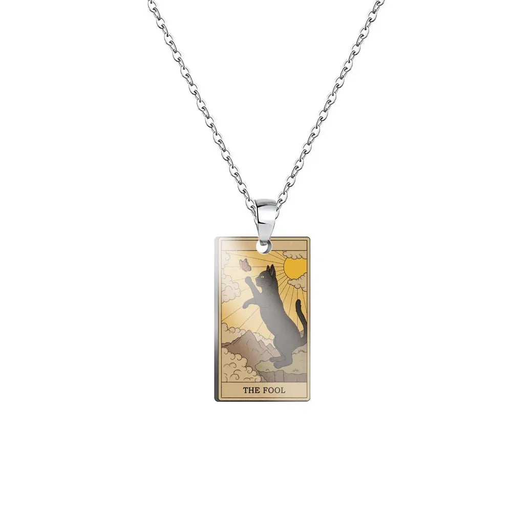 Weite Da Alcana Tarot Card Pendant Necklace Fashion Cartoon Cute Cat Tarot Card Clavicle Necklace Statement Jewelry Accessories