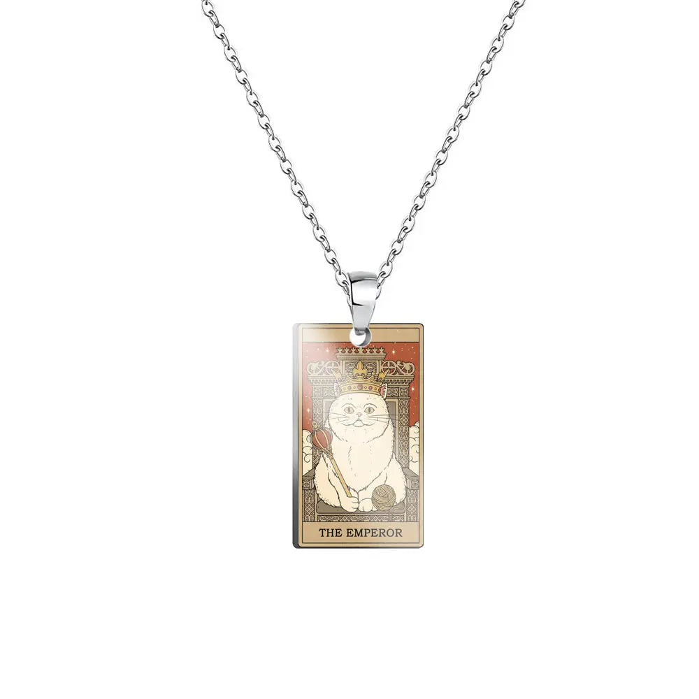 Weite Da Alcana Tarot Card Pendant Necklace Fashion Cartoon Cute Cat Tarot Card Clavicle Necklace Statement Jewelry Accessories