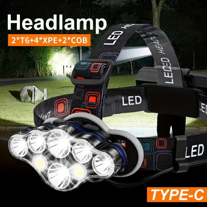 Rechargeable Headlamp, 8 LED Headlamp with Red Light, USB Headlight, Head Lamp, 8 Modes for Outdoor Running Hunting Hiking Camping Gear