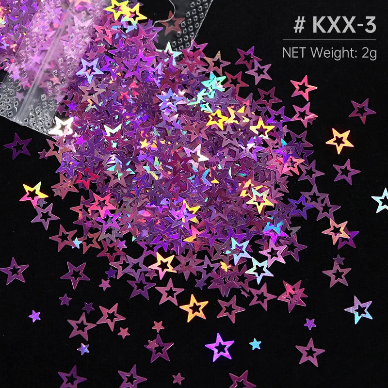 Ultra-thin Holographic Glitter Flakes For Epoxy Resin Mold Filling Hollow Star Sequins Craft DIY Accessories Nail Art Decoration