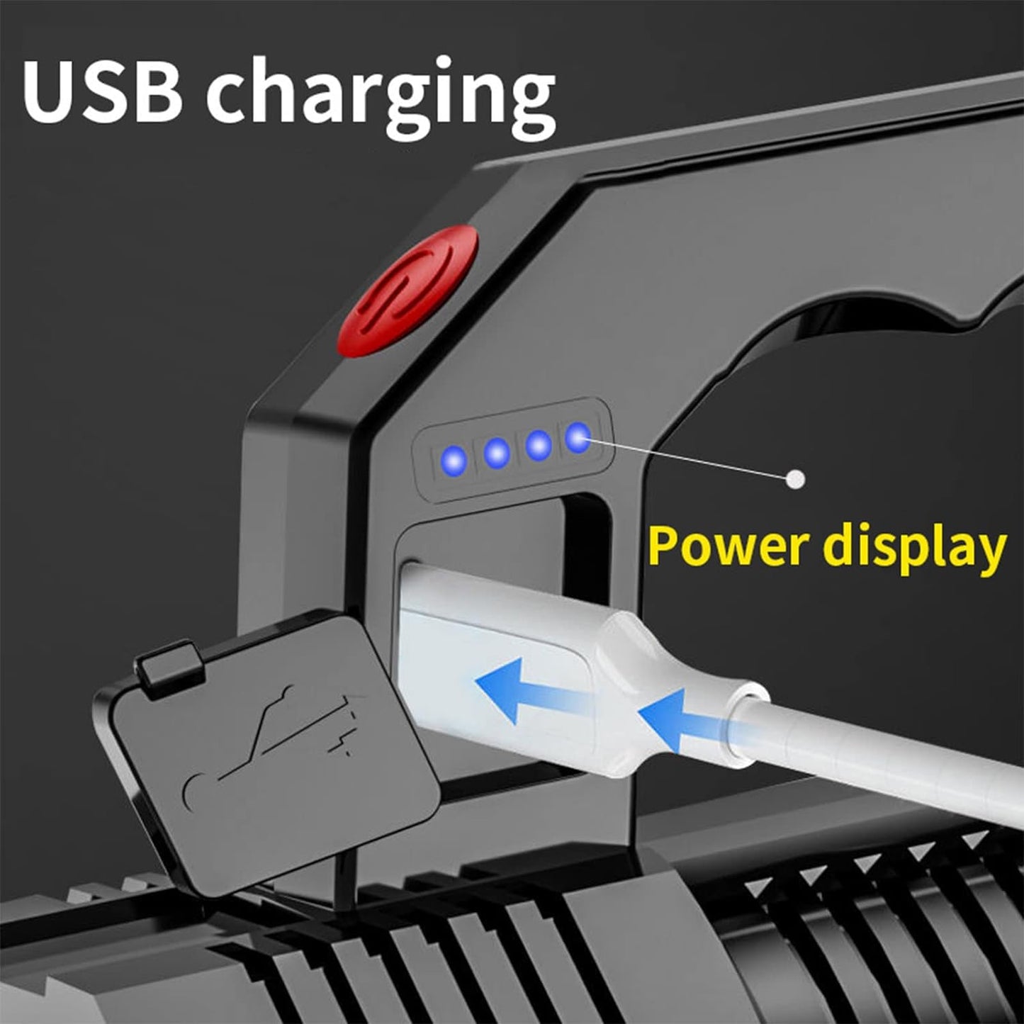 Handheld Strong Light Flashlight USB Rechargeable LED Flashlights with Two Types of Light, Super Bright Long Range Flashlight with 4 Modes, Large Searchlight for Fishing, Hiking and Camping