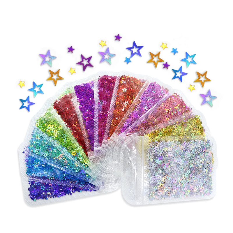 Ultra-thin Holographic Glitter Flakes For Epoxy Resin Mold Filling Hollow Star Sequins Craft DIY Accessories Nail Art Decoration