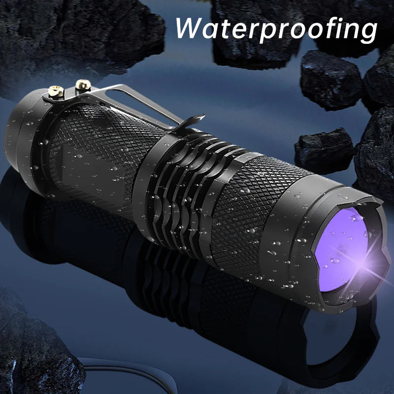 Portable LED UV Flashlight Ultra Violet Torch Zoomable 395/365nm Waterproof Inspection Lamp Pet Urine Stain Detector Lamp Tools