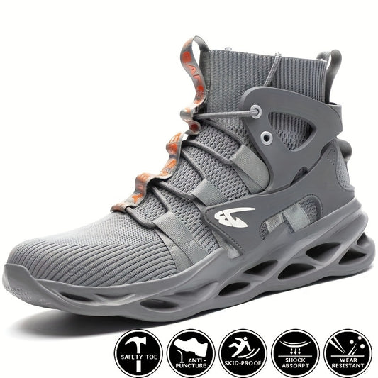 Mens Durable Steel Toe Safety Work Shoes - Advanced Puncture-Resistant & Anti-Slip - Lightweight Breathable Knit for Industrial & Construction Sneakers