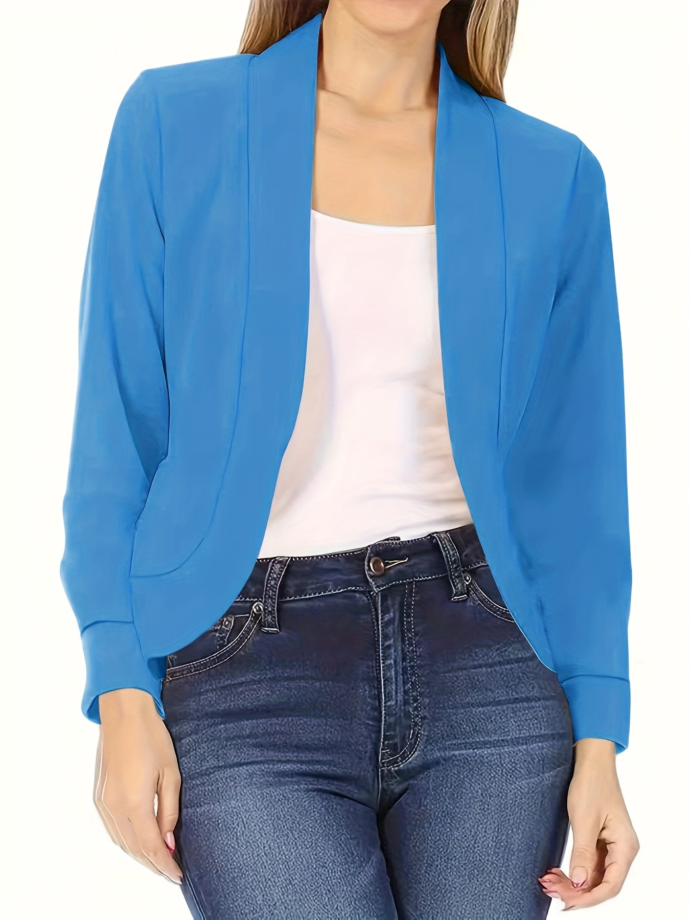Womens Chic Solid Open Front Blazer - Stylish Long Sleeve Office Wear - Versatile Casual Outerwear for Workdays - Durable & Comfortable - Modern Design - Perfect for Everyday Style - Womens Clothing
