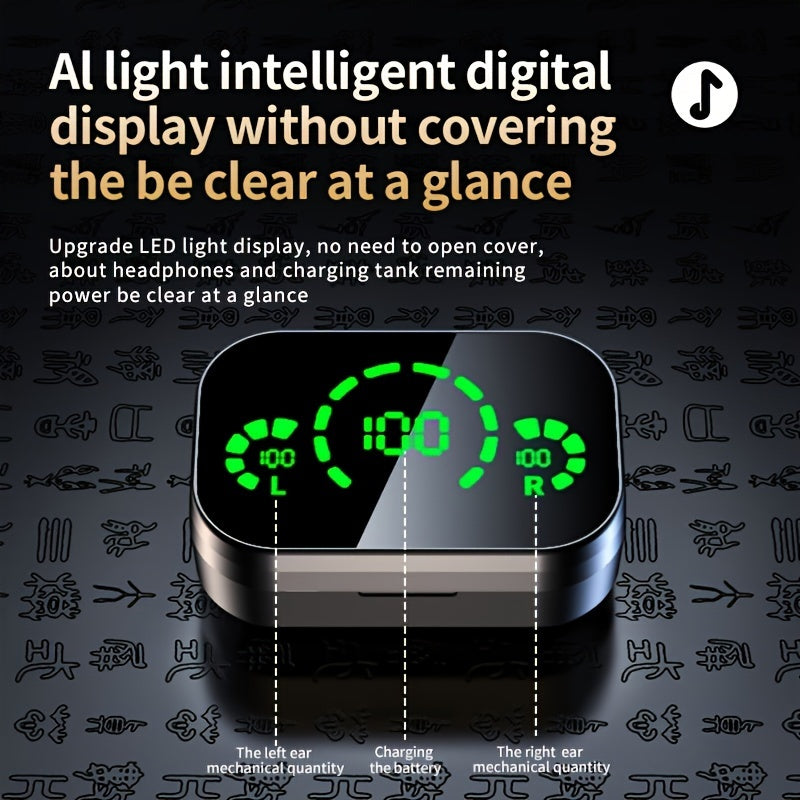 2024 New Three-screen Intelligent Digital Display Power Wireless Earphones, High-end Fashionable Mirror Earphones, Sports Game Music Earphones, Mobile Phone Emergency Charging