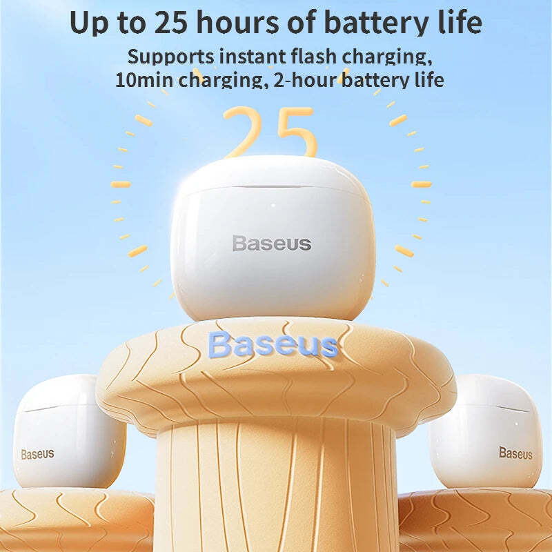 Baseus 2023 New E3 Bluetooth Headphones 5.3 Wireless Earbuds Half In Ear Gaming