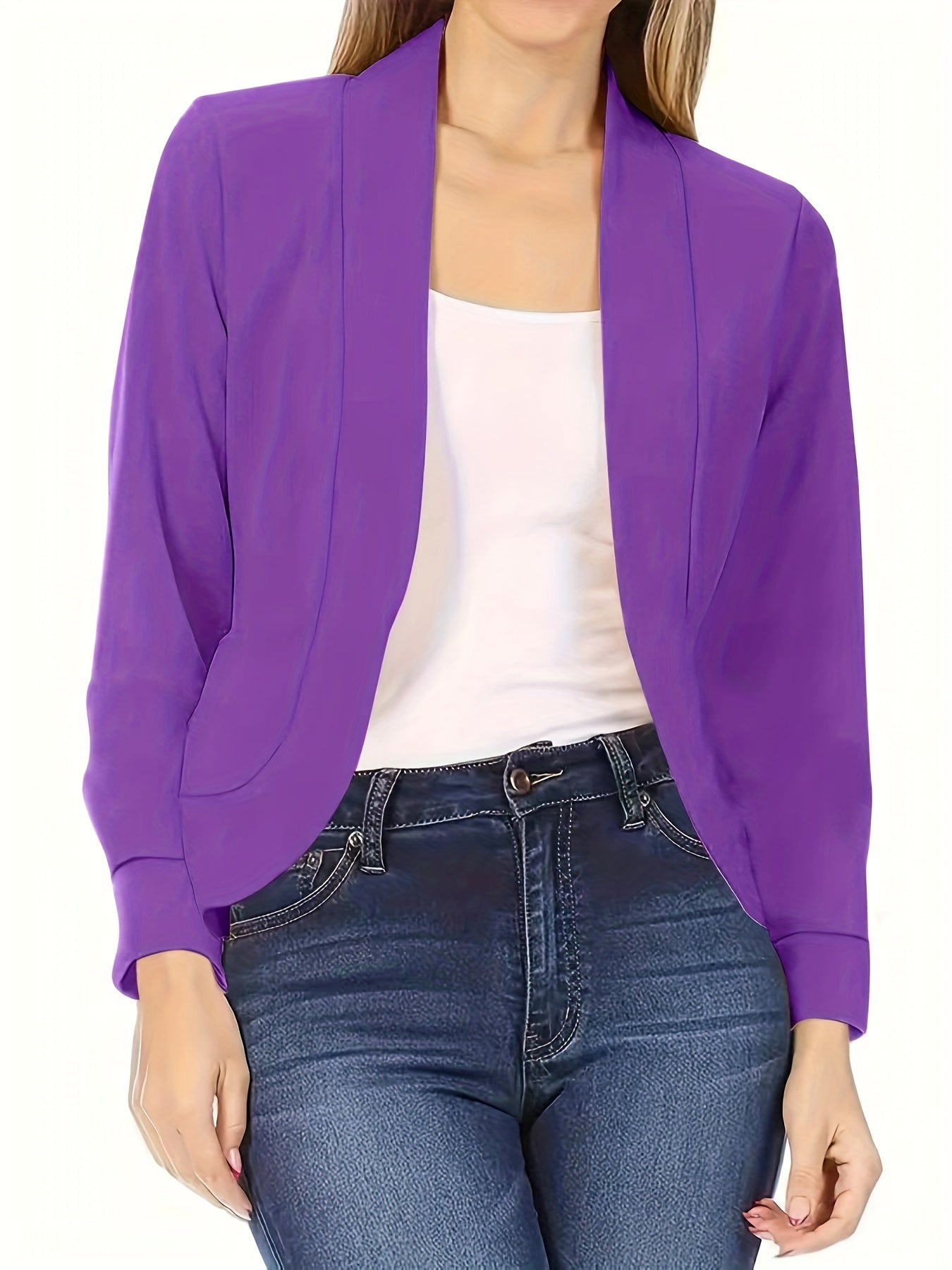 Womens Chic Solid Open Front Blazer - Stylish Long Sleeve Office Wear - Versatile Casual Outerwear for Workdays - Durable & Comfortable - Modern Design - Perfect for Everyday Style - Womens Clothing