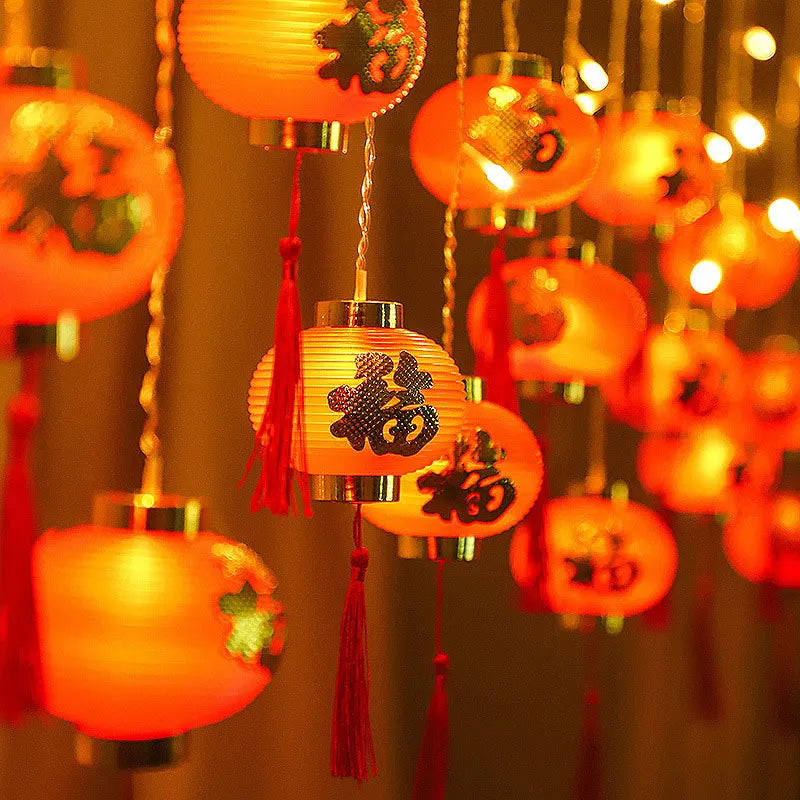 2025 Chinese New Year Decoration 8 Mode Chinese Lantern String Light Traditional Festival LED Red Lantern For Outdoor And Indoor