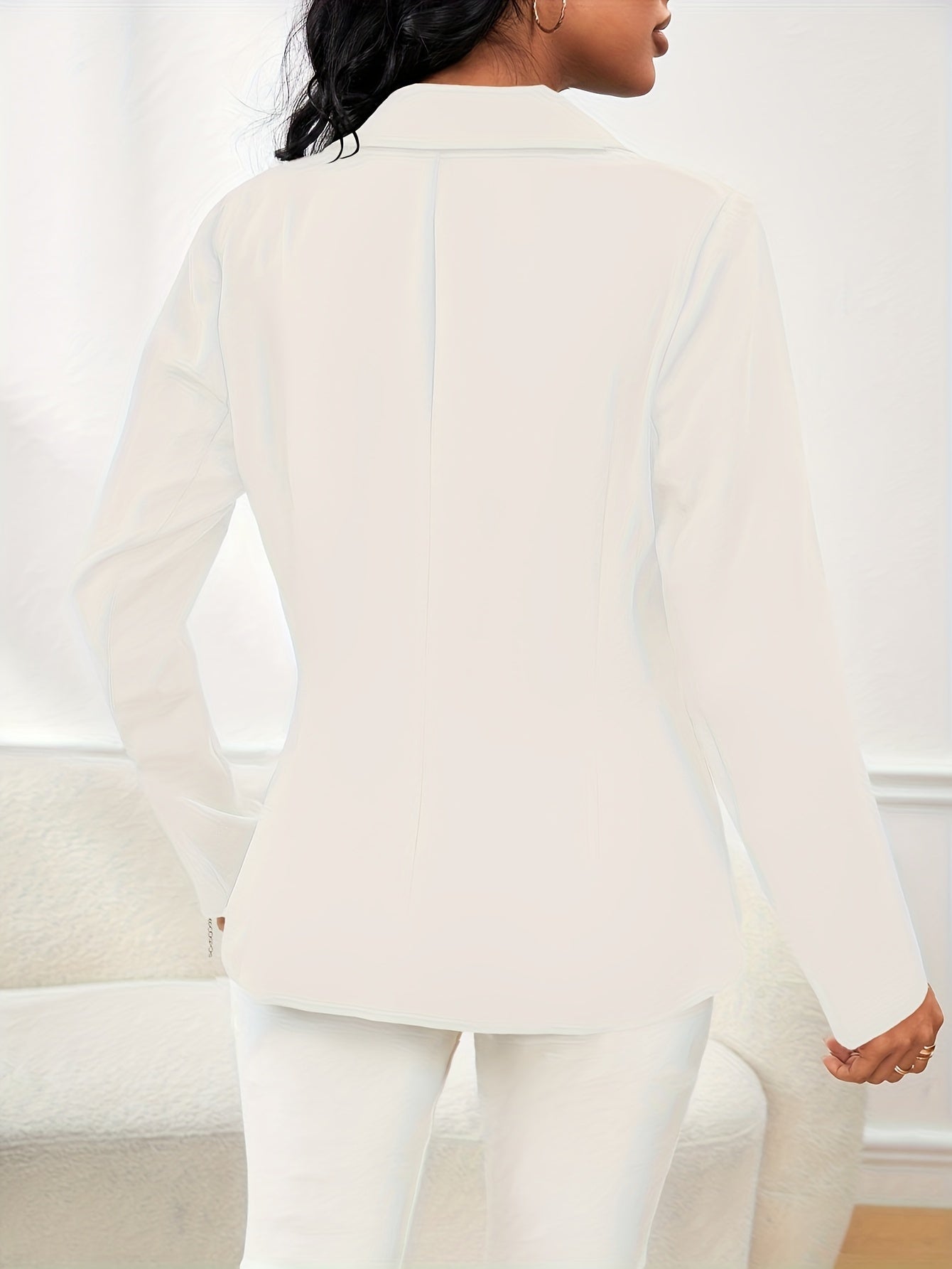 Winter & Fall Essential - Elegant Long Sleeve Double Breasted Solid Color Pea Coat Blazer - Unlined, Micro Elasticity, Polyester Material, Regular Length, No Belt, Button Details