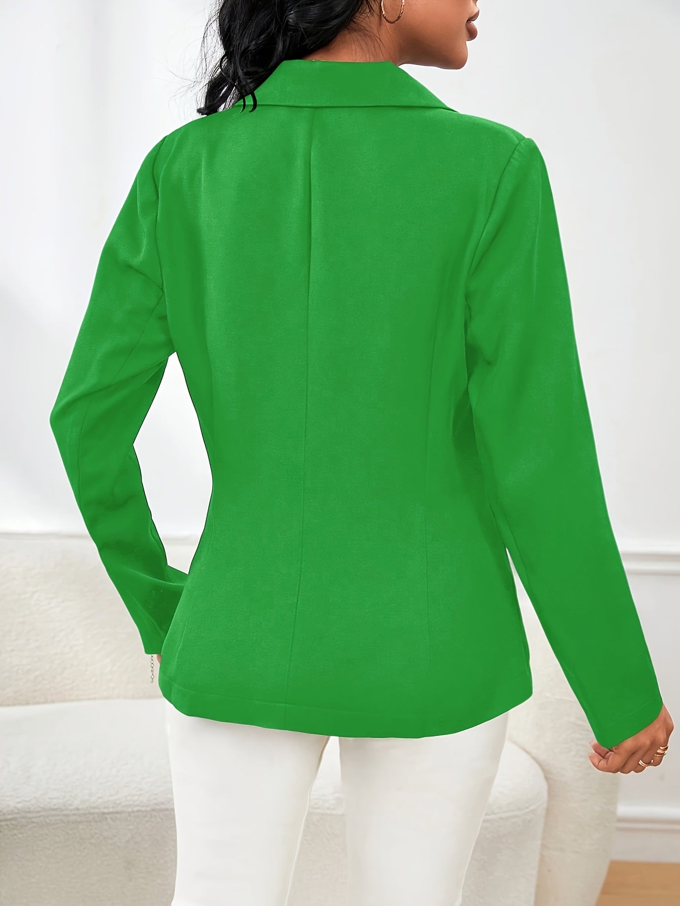 Winter & Fall Essential - Elegant Long Sleeve Double Breasted Solid Color Pea Coat Blazer - Unlined, Micro Elasticity, Polyester Material, Regular Length, No Belt, Button Details