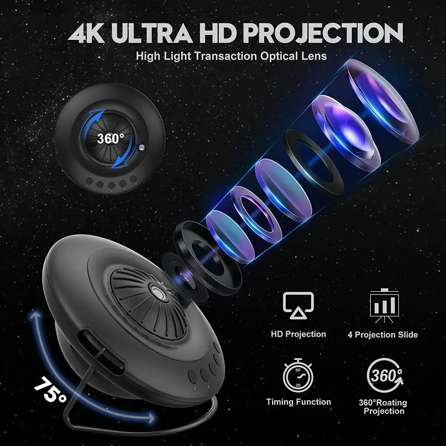 UFO Star Projector, Galaxy Night Light, Rechargeable Planetarium Projector Living Room Starry Sky Light Kids Adults Room Decor