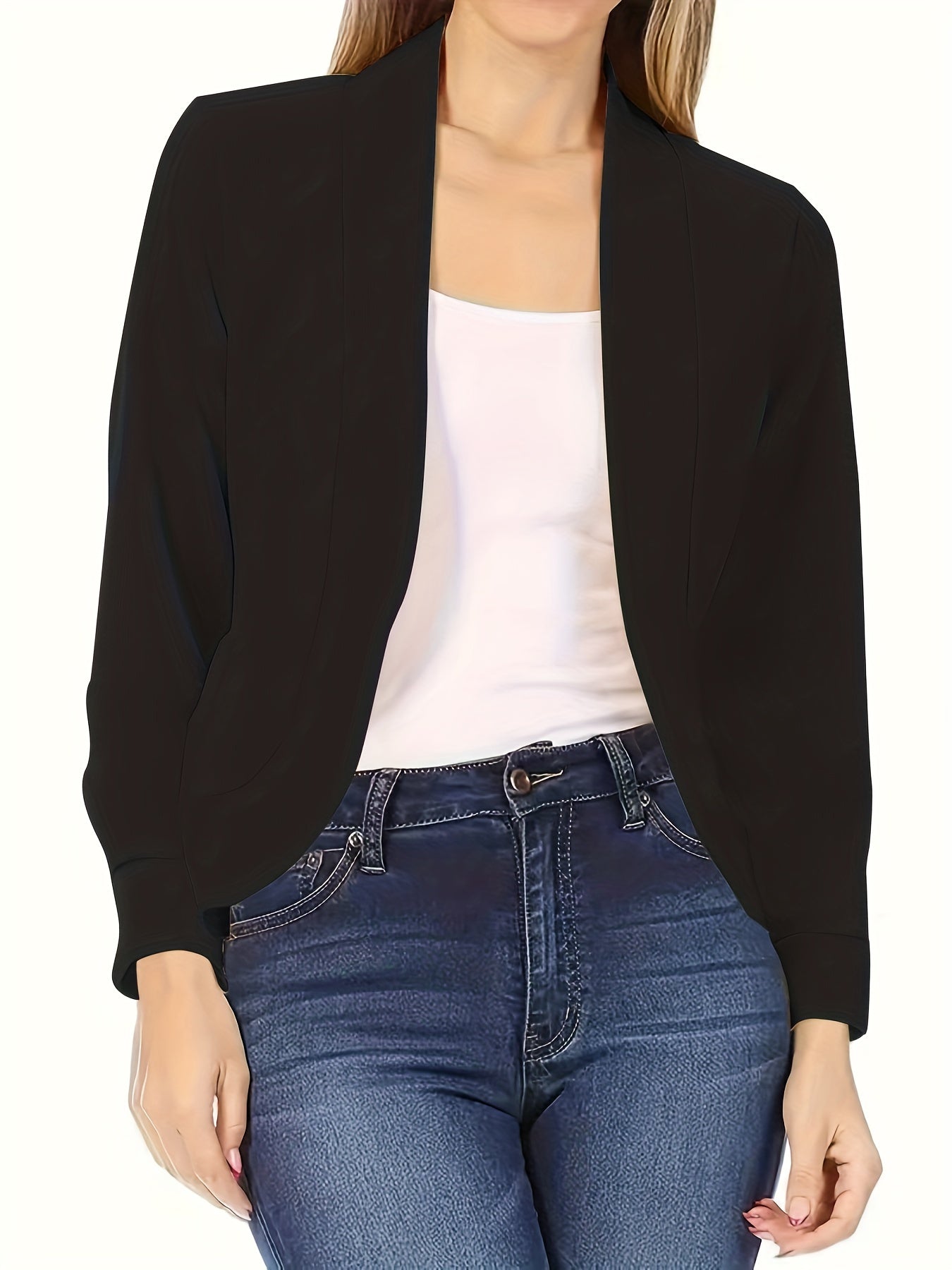 Womens Chic Solid Open Front Blazer - Stylish Long Sleeve Office Wear - Versatile Casual Outerwear for Workdays - Durable & Comfortable - Modern Design - Perfect for Everyday Style - Womens Clothing