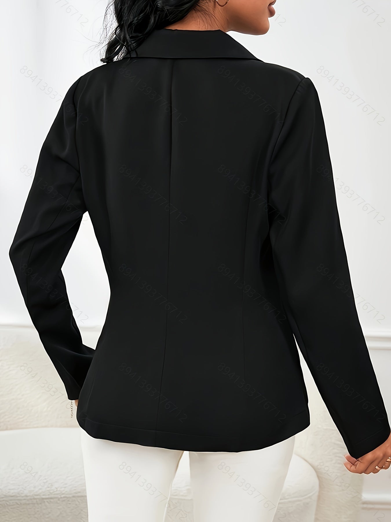 Solid Color Open Front Blazer, Elegant Lapel Neck Double Breasted Long Sleeve Blazer For Spring & Fall, Women's Clothing