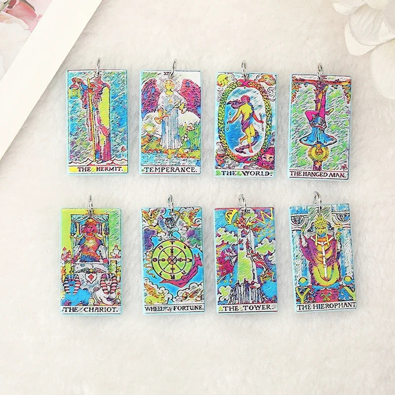 8Pcs /Lot Tarot Card Charms Creative Acrylic Sun Moon And Lovers Jewelry For Necklace Keychain Diy