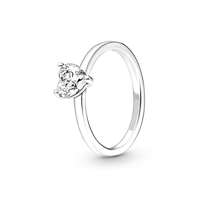 New 925 Silver Ring Sparkling Crown Solitaire Ring Double Heart Ring For Women Engagement Ring Jewelry Anniversary Gift